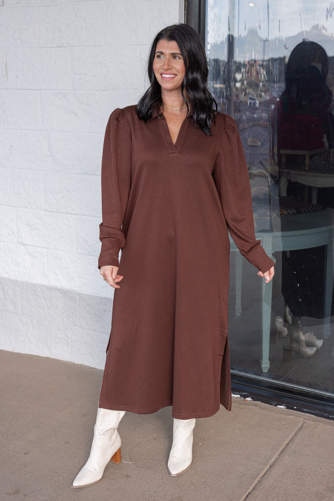 Women's Brown Knit Midi Dress With Side Slits Small Women's Brown Knit Midi Dress With Side Slits Small