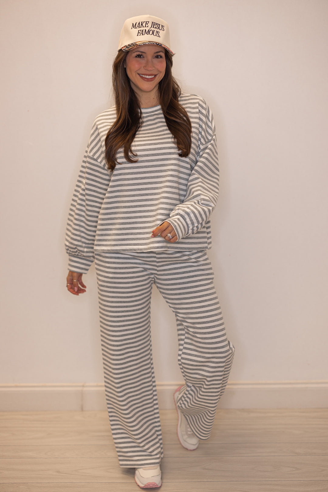 Women's grey striped lounge matching sets