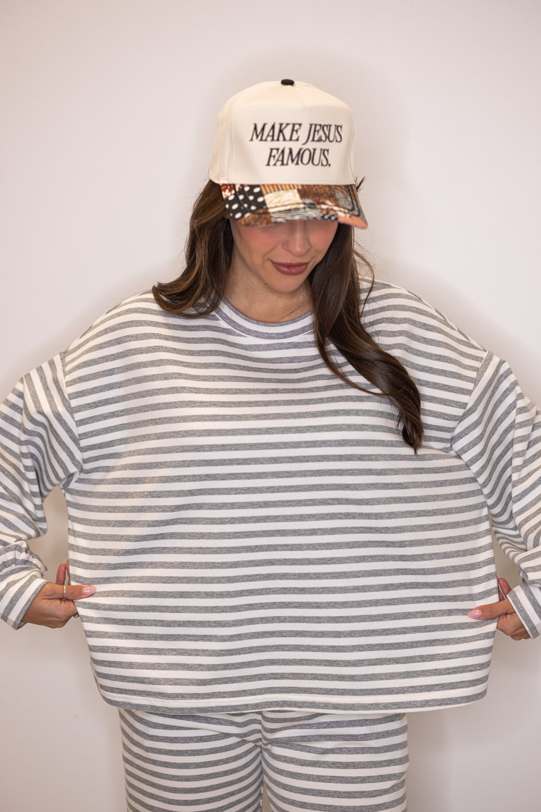 Women's relaxed grey striped lounge top 