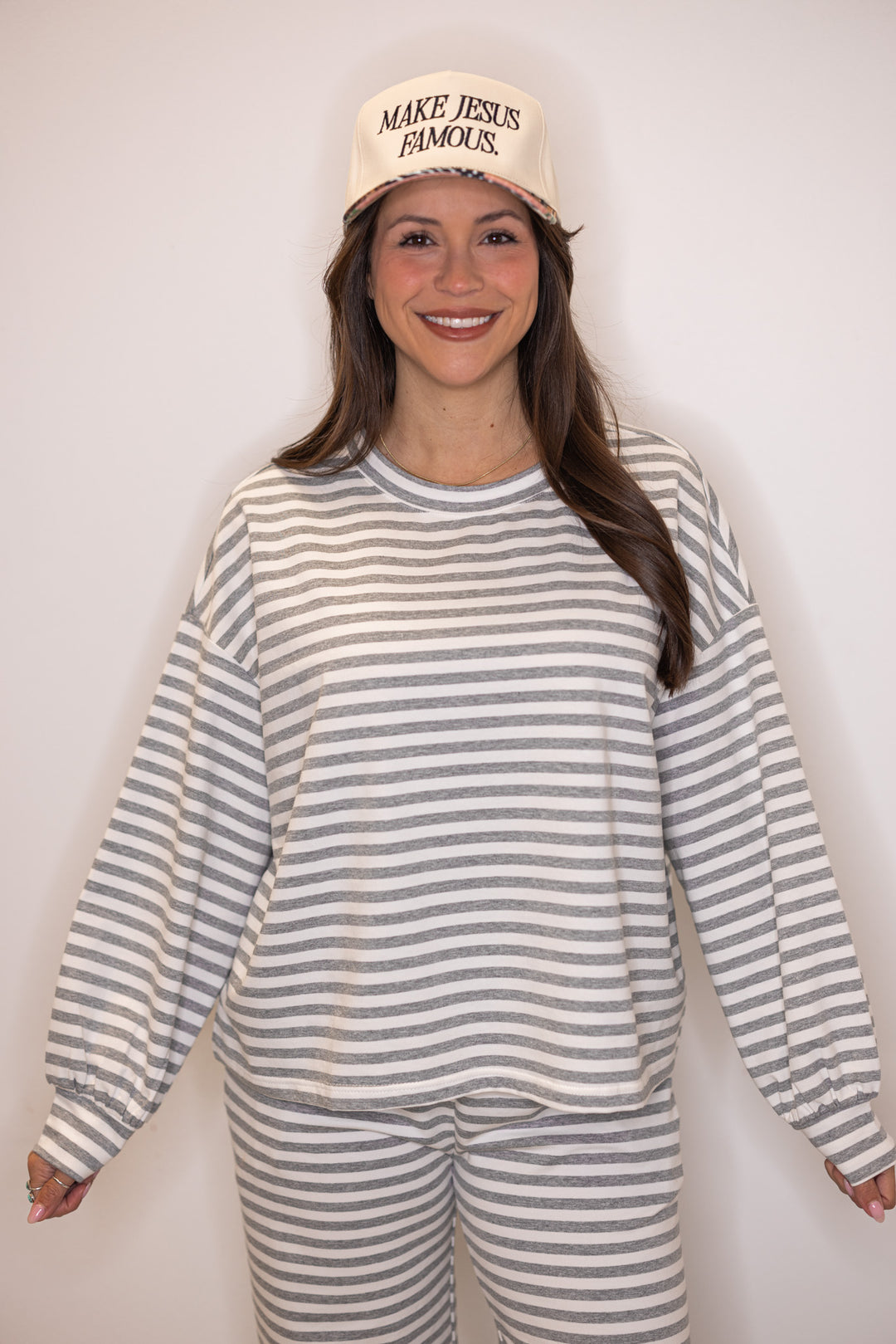 Women's grey striped lounge top