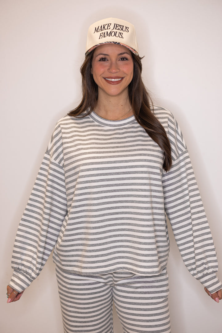 Women's grey striped lounge top