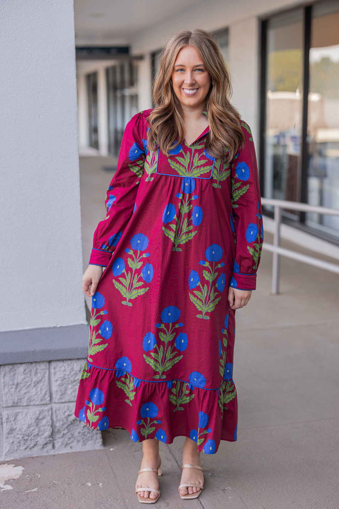 dark burgundy midi dress Dark Burgundy silk dress | Versatile belt tie midi gown with sleeves