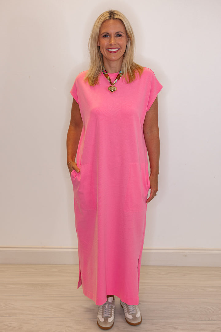 Women's hibiscus pink t-shirt style maxi dress by Wishlist