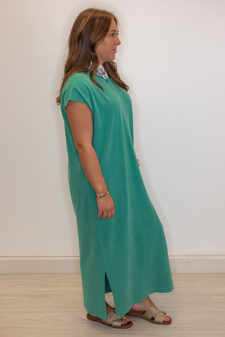 Women's pistachio green t-shirt style maxi dress by Wishlist showing side view