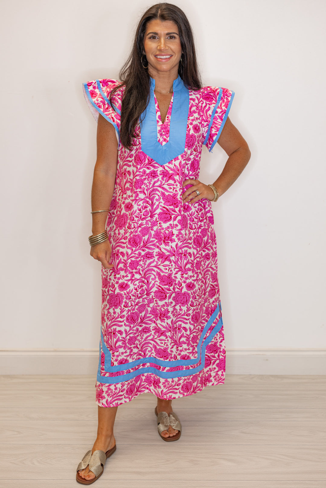 Pink And White Floral Caftan Midi Dress | Purple Door | Commerce GA Purple Door Boutique Pink And White Floral Caftan Midi Dress | Purple Door | Commerce GA Purple Door Boutique