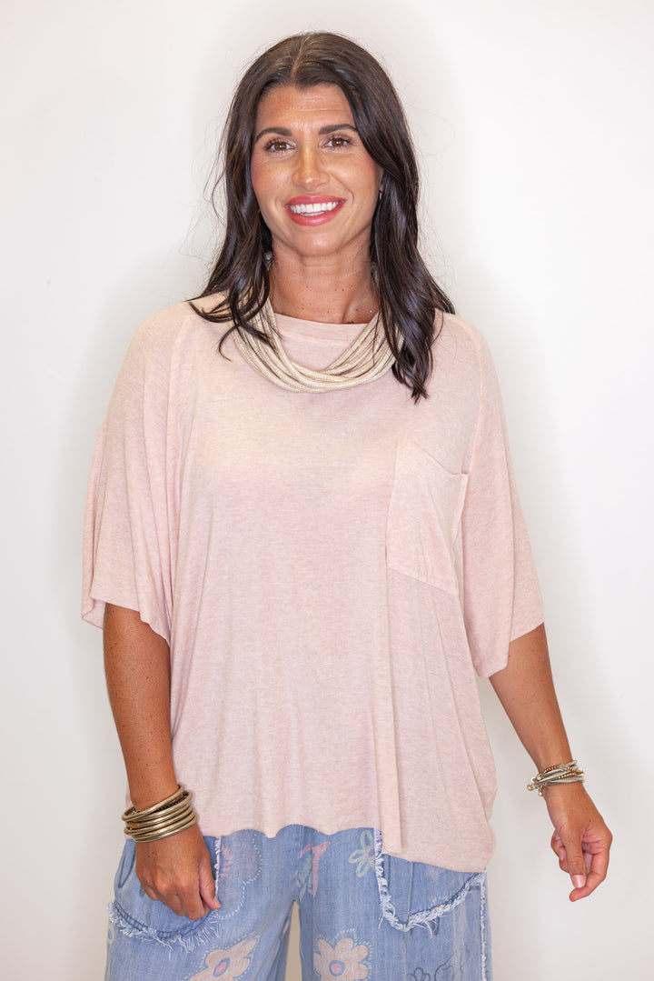 Women's baby pink stone washed jersey knit top by POL