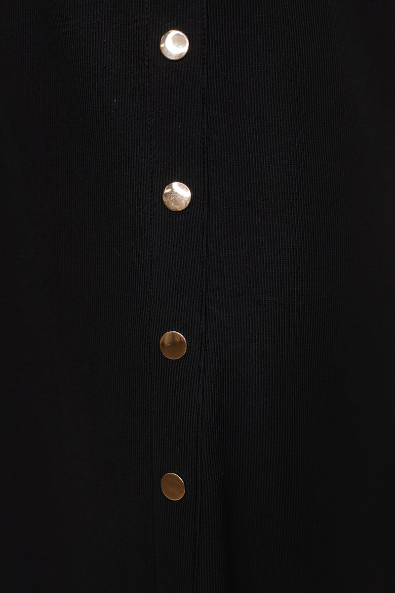 black ribbed knit solid midi dress