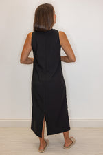 black ribbed knit solid midi dress
