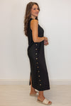 black ribbed knit solid midi dress