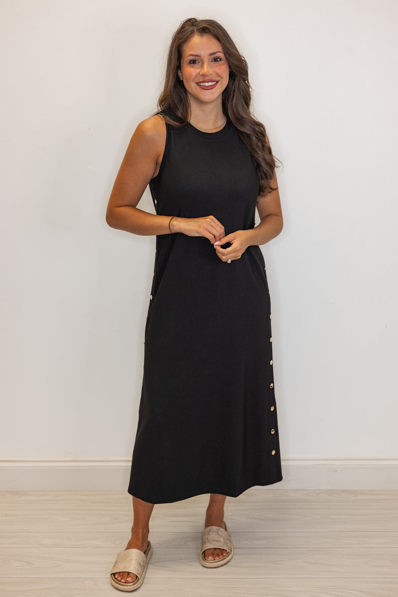 black ribbed knit solid midi dress