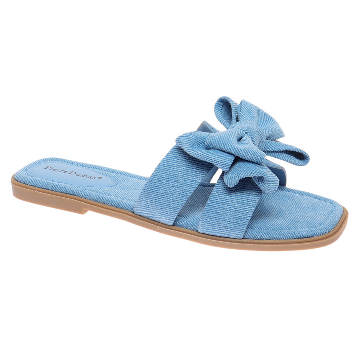 empress denim blue bow slide sandals