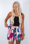 entro abstract print elastic waist shorts