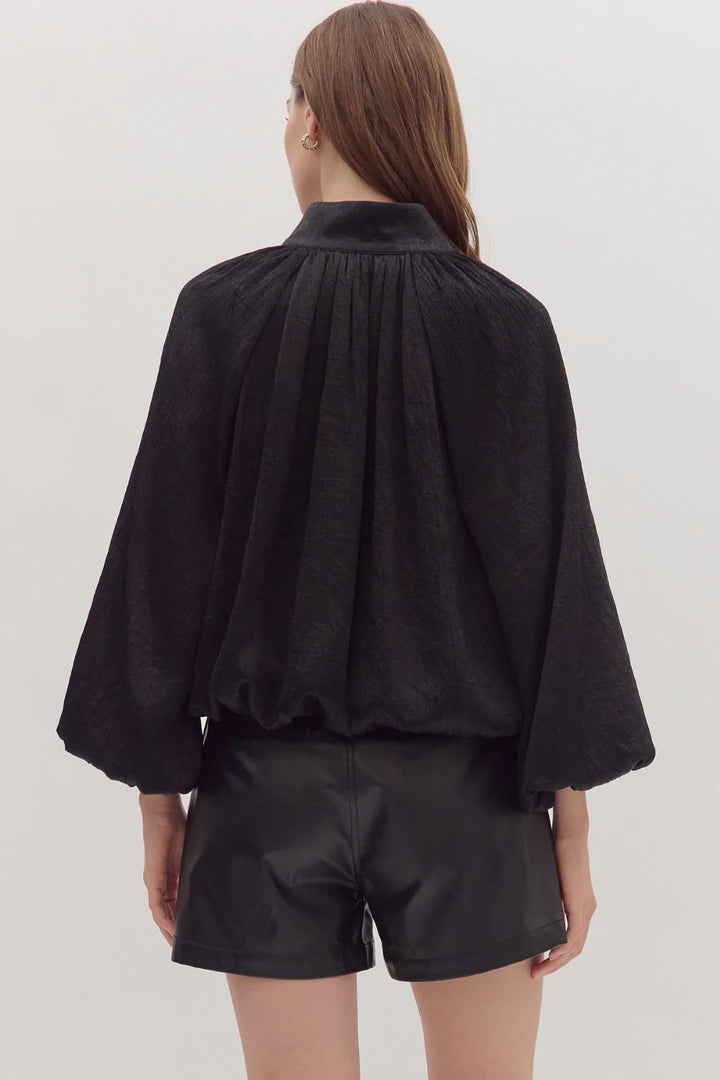 entro black satin bubble hem top back