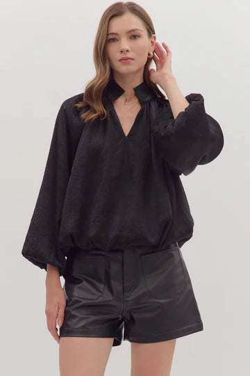 entro black satin bubble hem top full