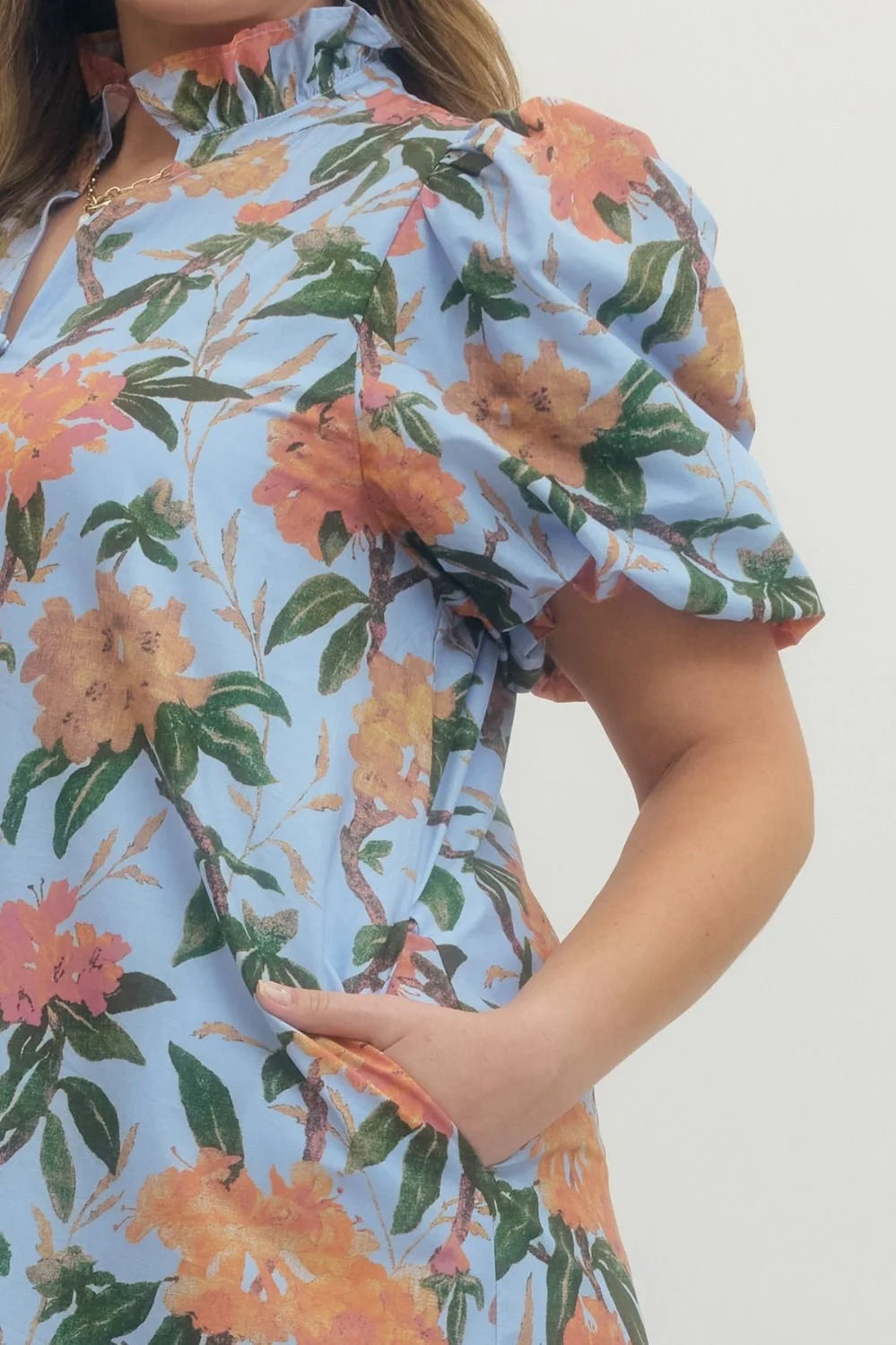 entro blue floral print midi dress details