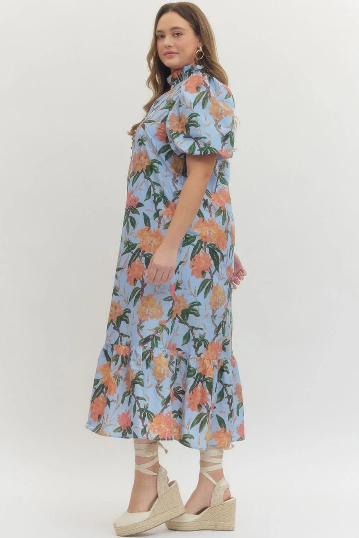 women's entro blue floral print midi dress