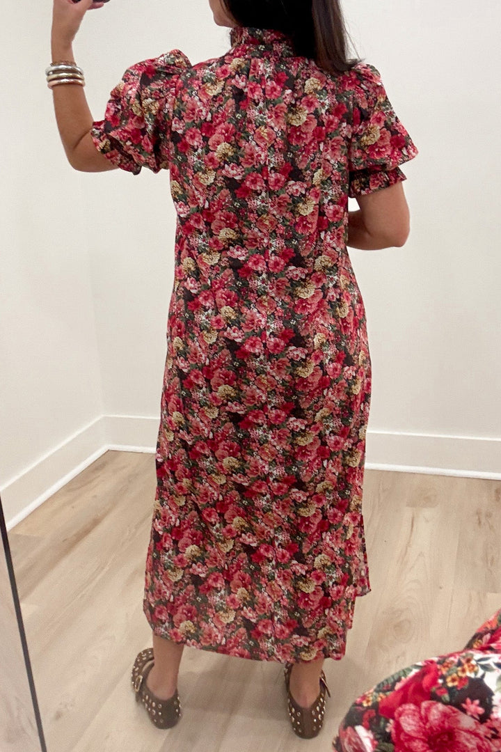 entro brick olive fall print midi dress back