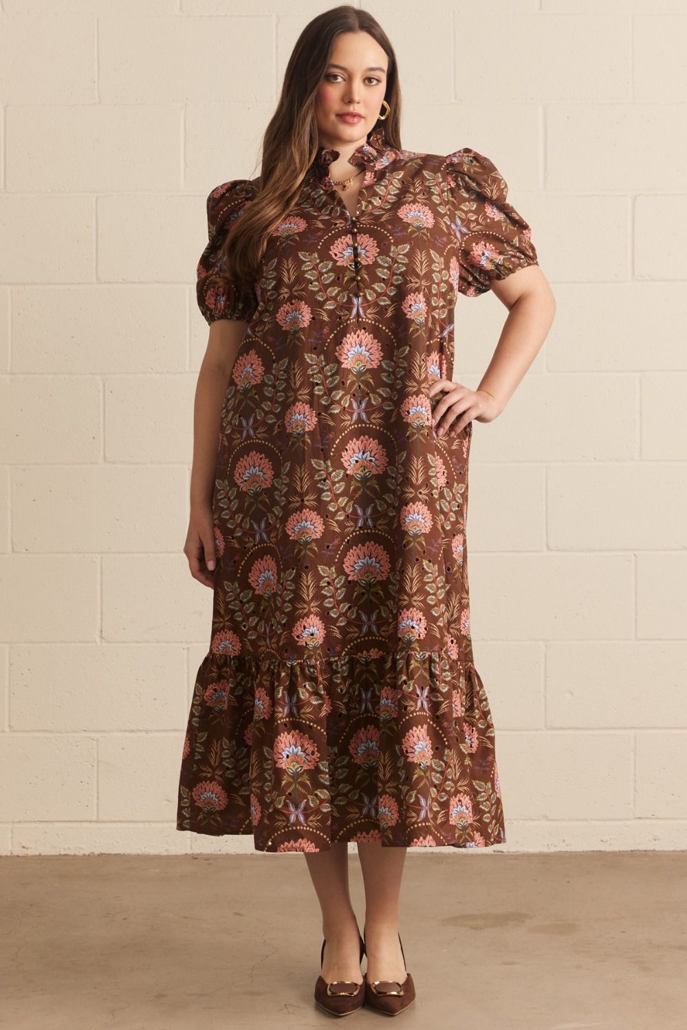 brown entro dress And Peach Floral Print Eyelet Midi XL Strapless Sweetheart Neck Black Outlet - Dresses Color:Pink as Pics making it just as