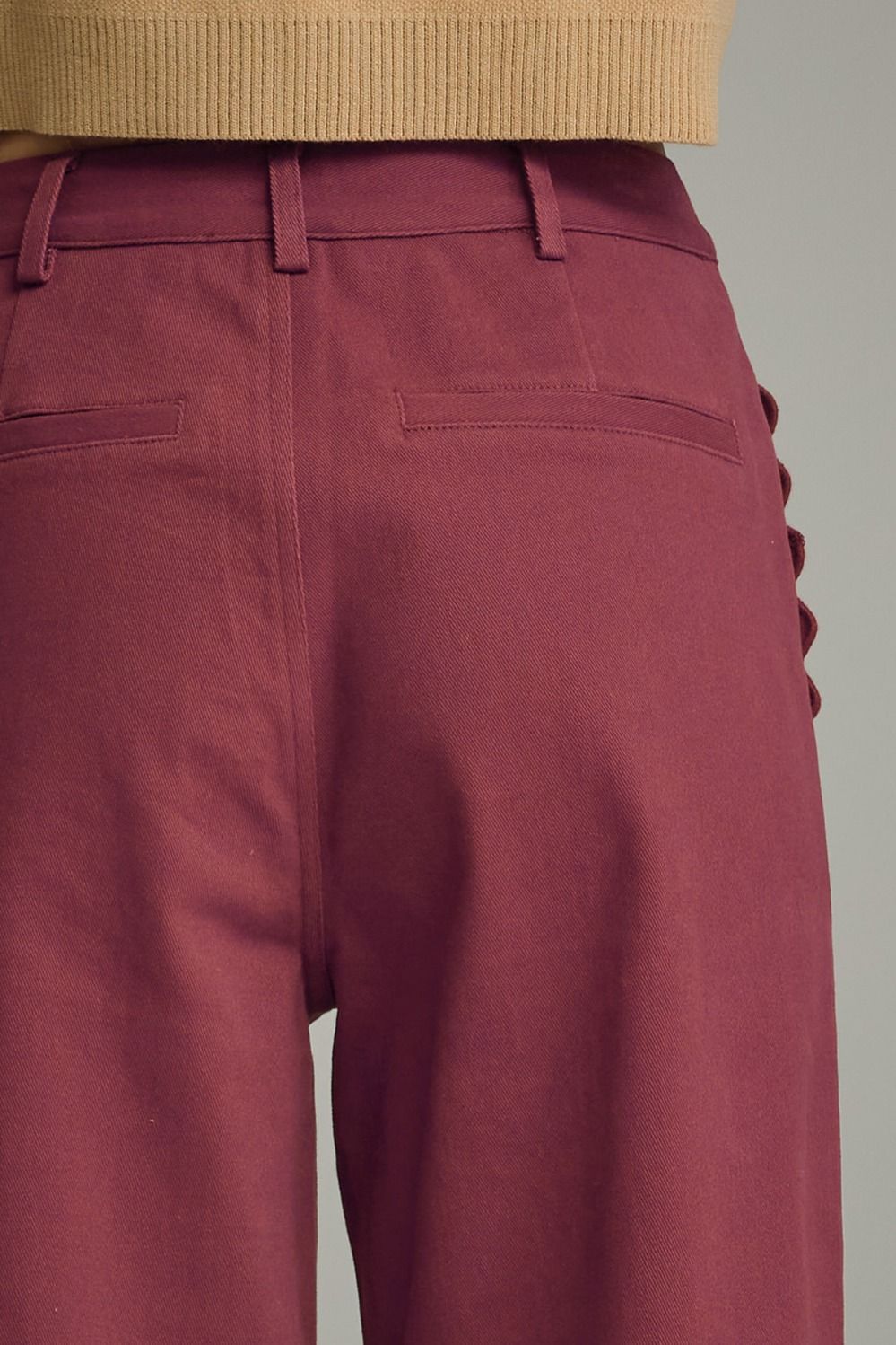 Entro burgundy twill denim wide leg pants with scalloped details with flattering fit