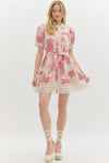 entro pink floral lace short dress