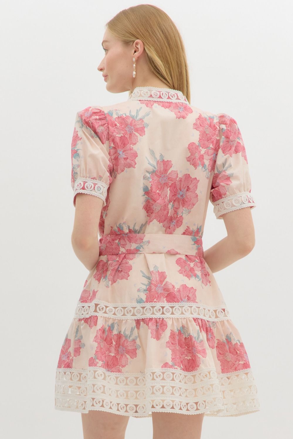 entro pink floral lace short dress