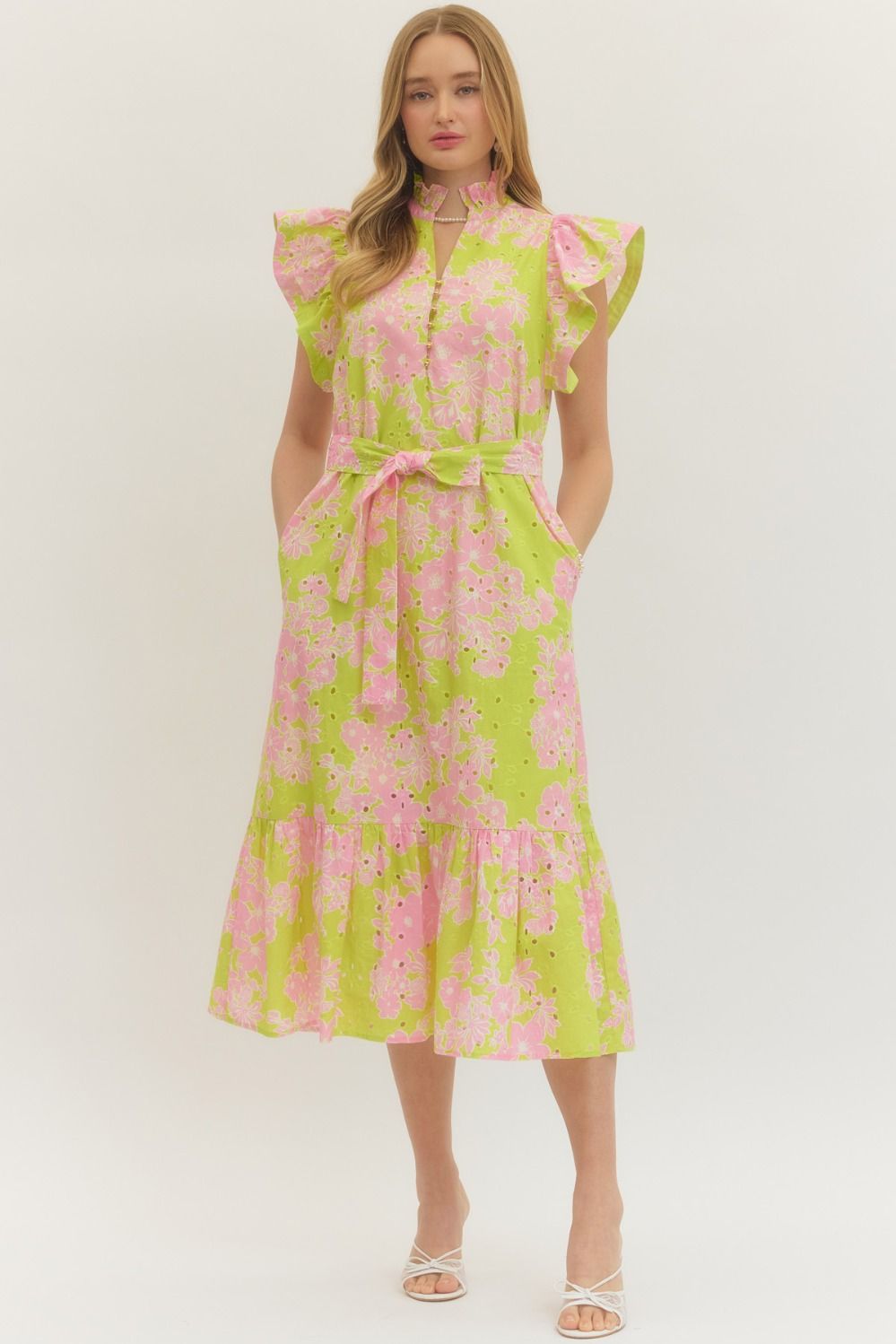 A Little Extra Chartreuse Eyelet Dress