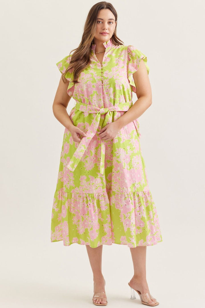A Little Extra Chartreuse Eyelet Dress