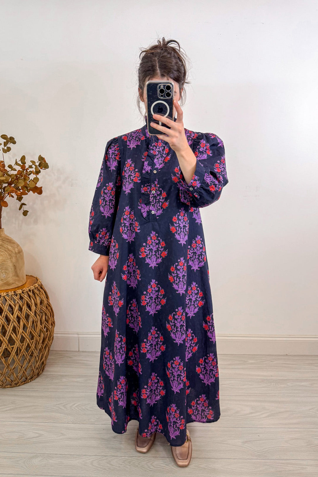 entro fall navy blue floral midi dress straight