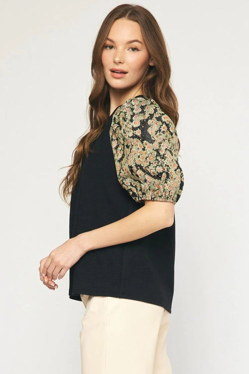 floral puff sleeve entro top