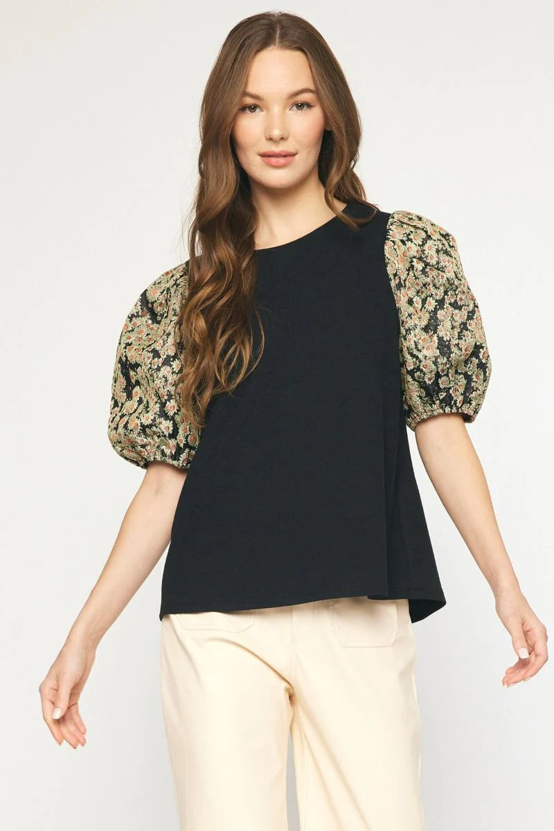floral puff sleeve entro top