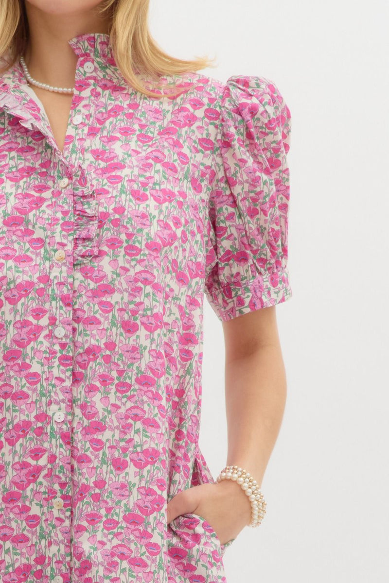 pink floral entro a line spring dress