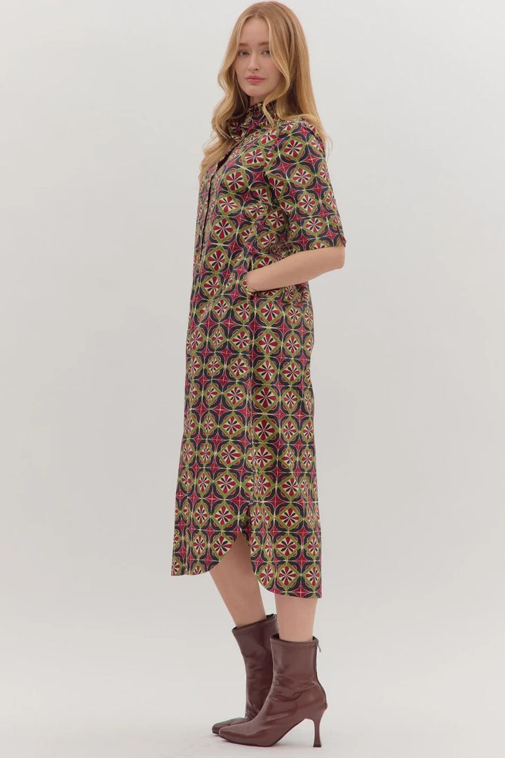 entro geometric burgundy fall printed dress side