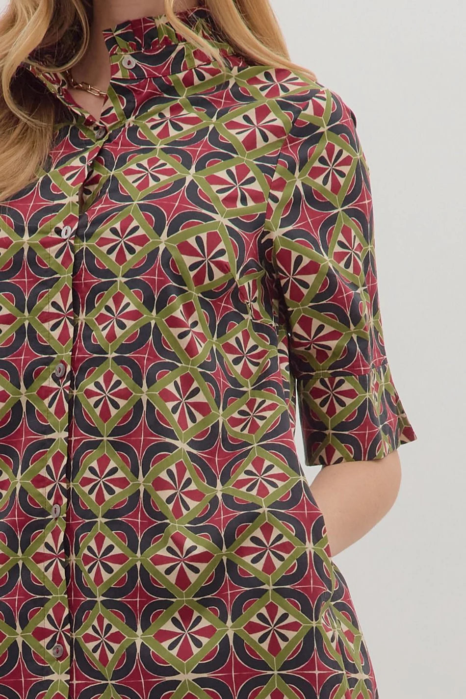 entro geometric burgundy fall printed dress details