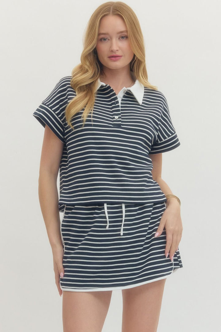 navy white stripe top