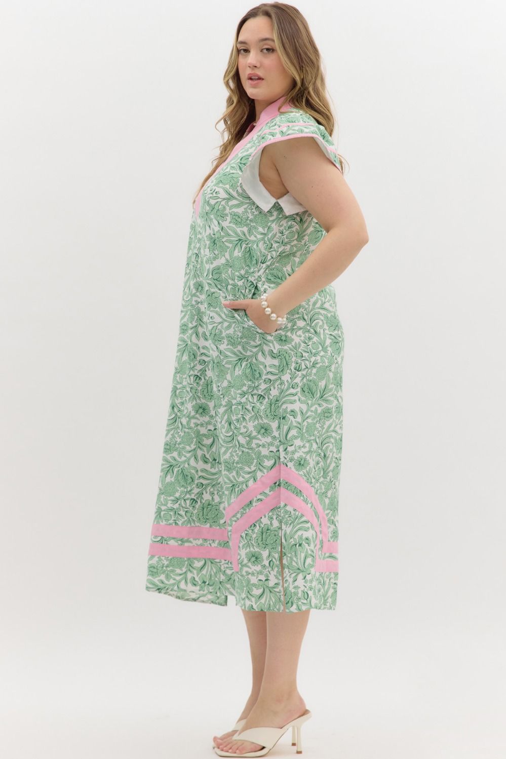 Green And White Floral Caftan Midi Dress Purple Door Boutique Green And White Floral Caftan Midi Dress Purple Door Boutique