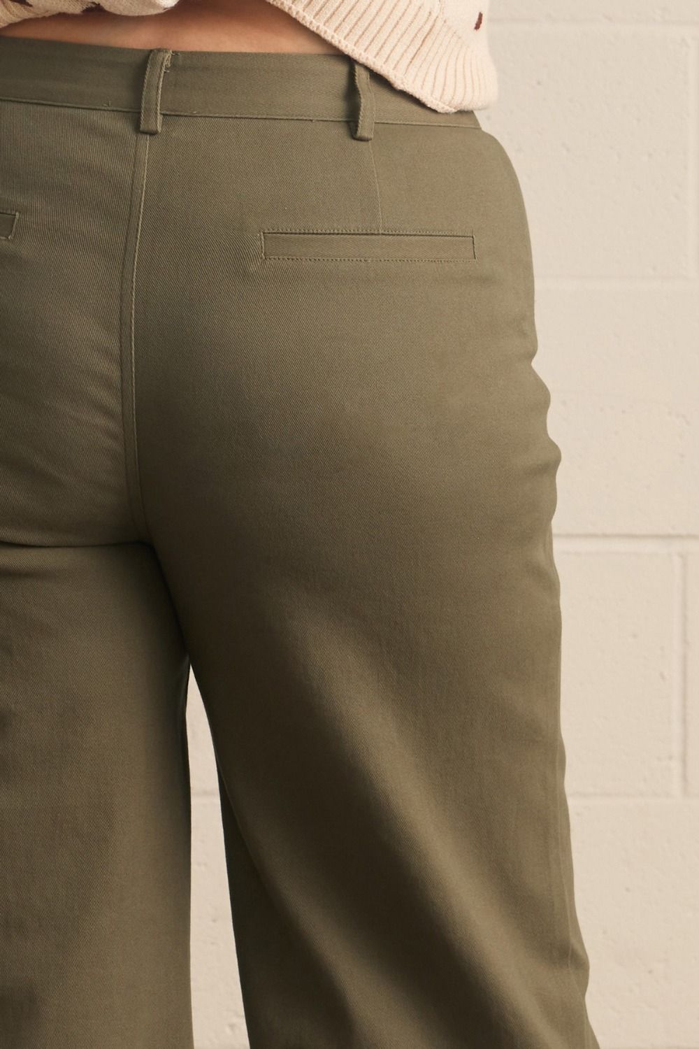 Entro plus size olive twill denim wide leg pants with scalloped details and flattering silhouette