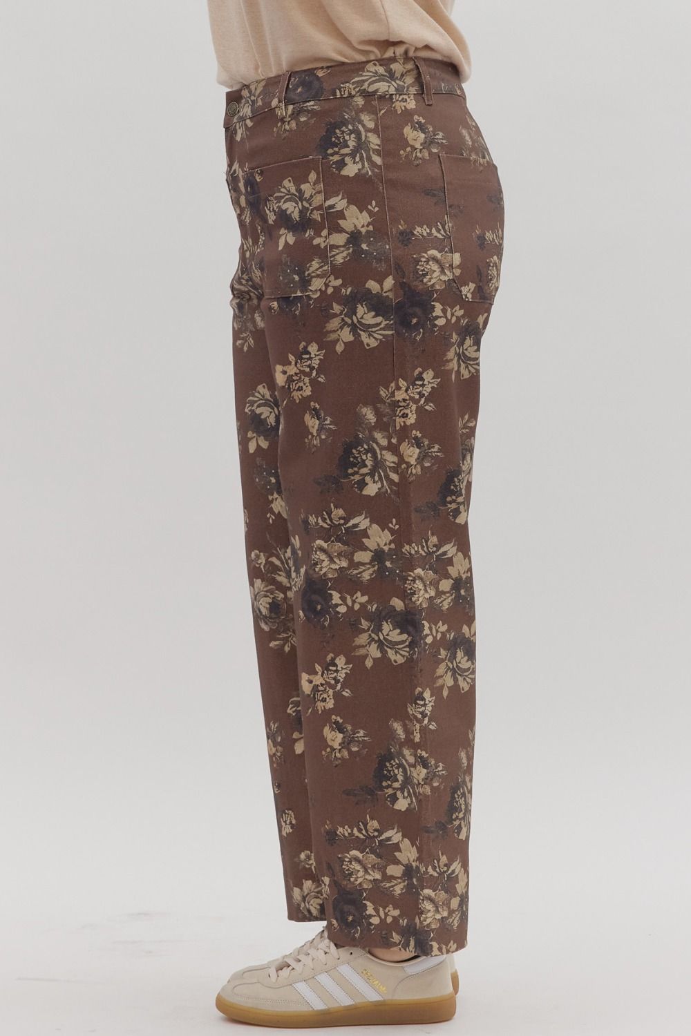 entro plus size brown fall floral pants side