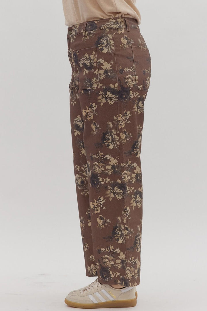 entro plus size brown fall floral pants side