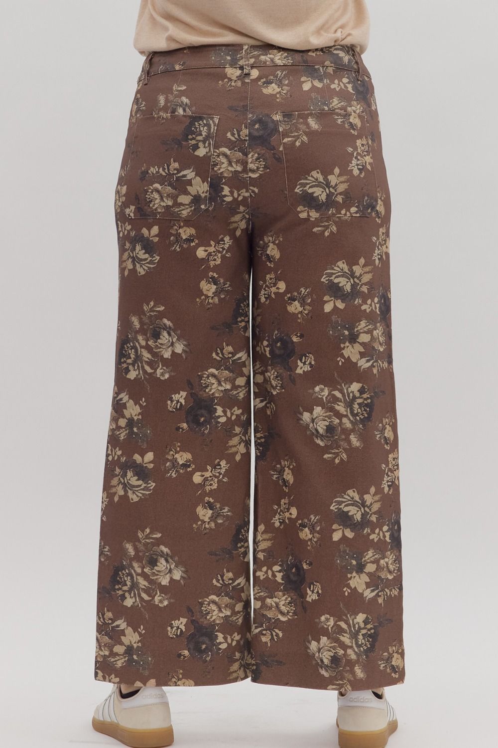 entro plus size brown fall floral pants back