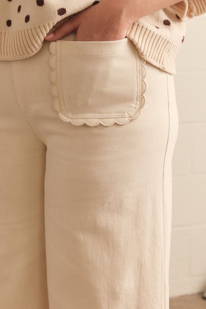 Scalloped Trends Ecru Twill Pants