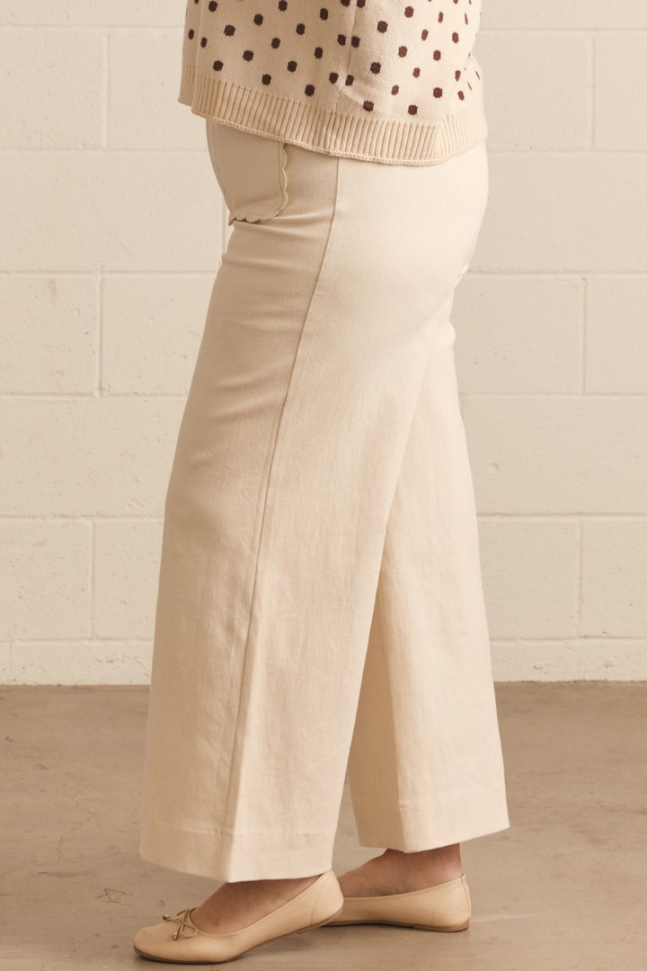 Scalloped Trends Ecru Twill Pants