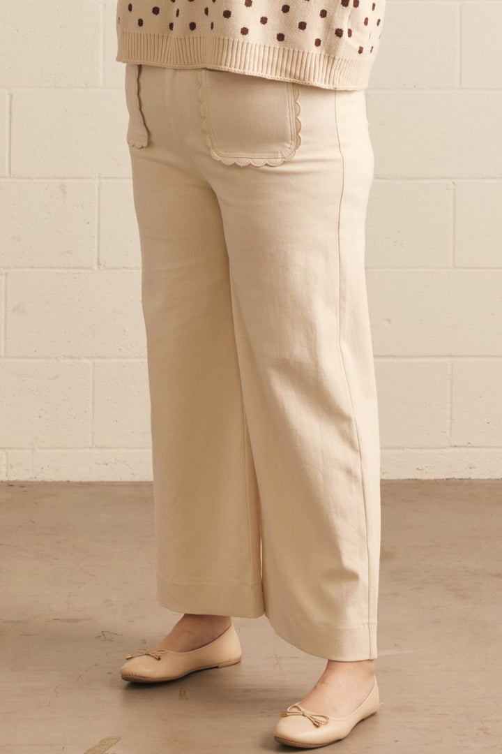 Scalloped Trends Ecru Twill Pants