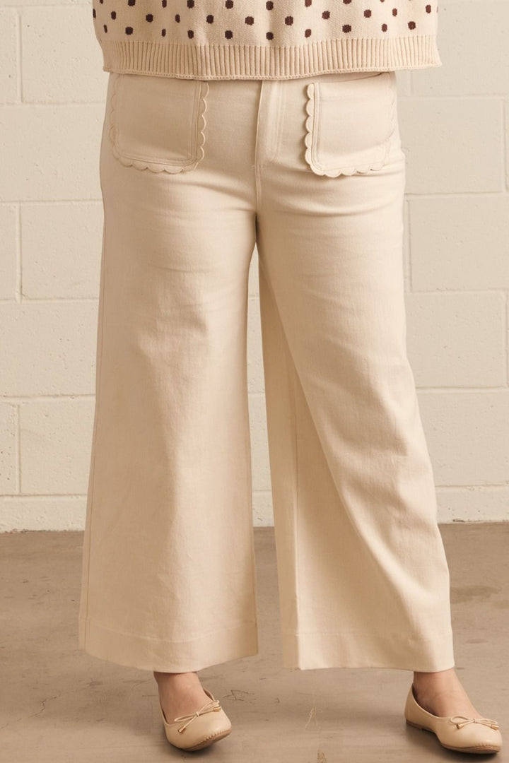 Scalloped Trends Ecru Twill Pants