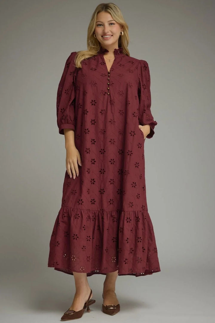 entro plus size burgundy eyelet maxi dress