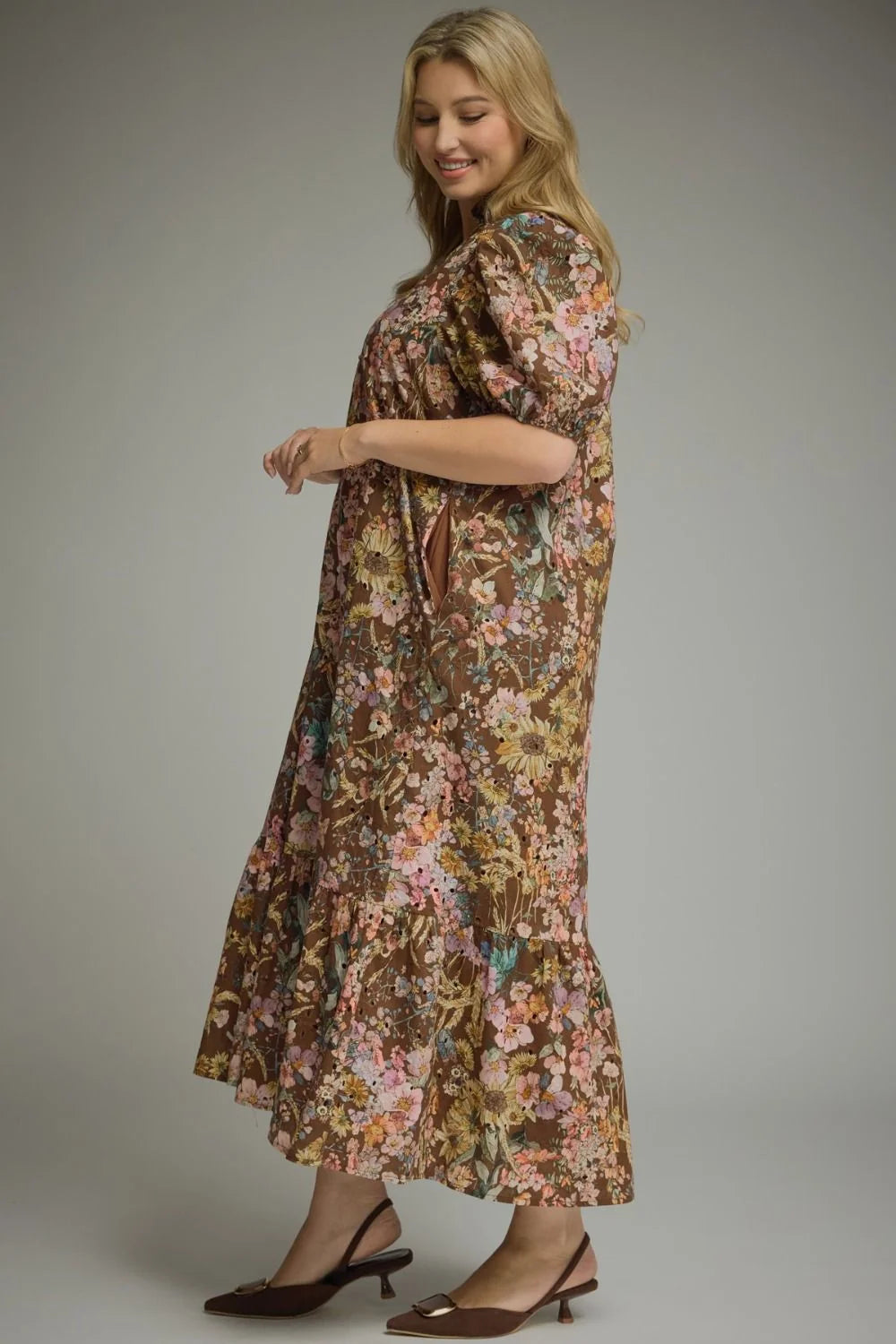 entro plus size floral brown  fall dress 