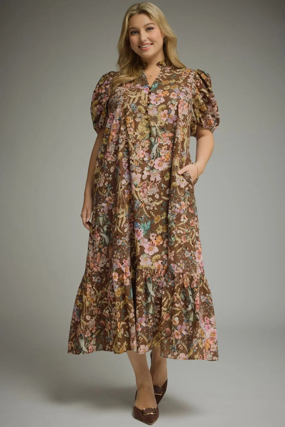 entro plus size floral brown dress