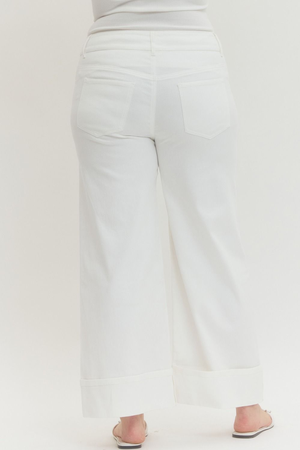entro plus size white cuffed twill denim back