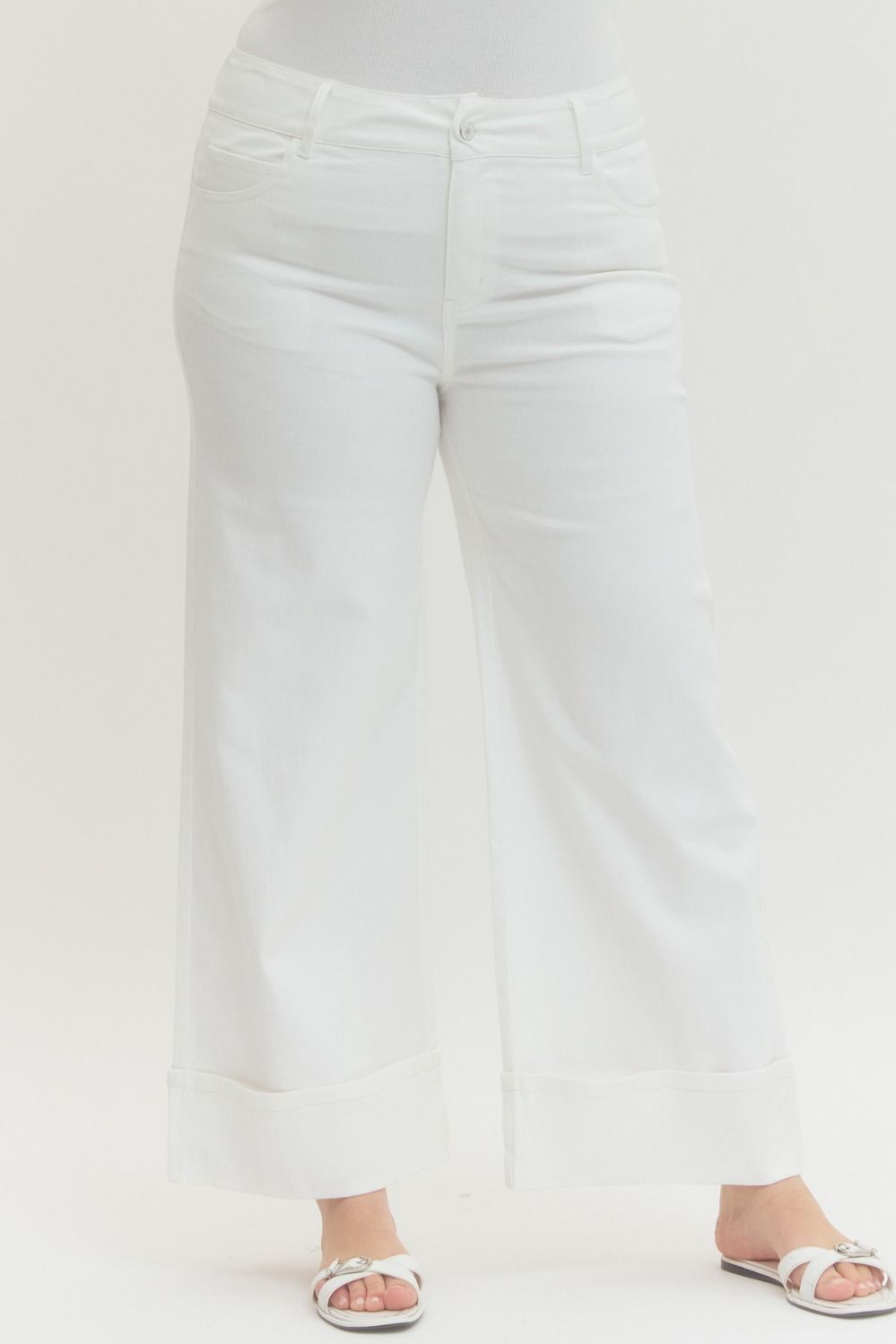 entro plus size white cuffed twill denim