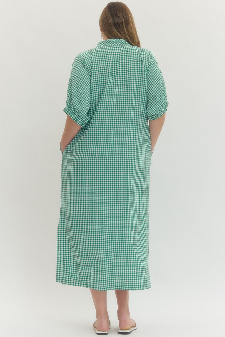 women's plus size entro green gingham maxi dress side
