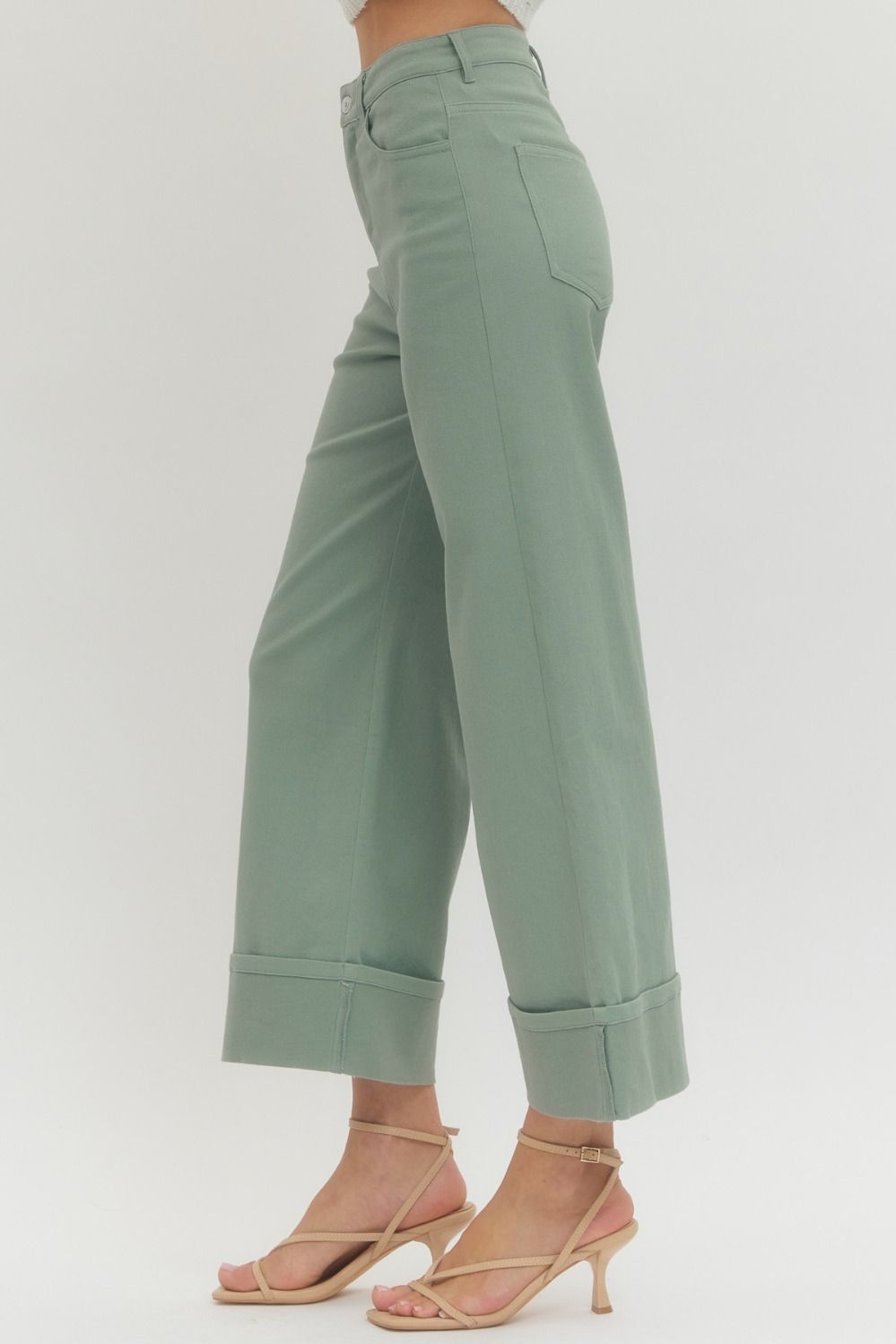 Entro sage green twill denim pants side